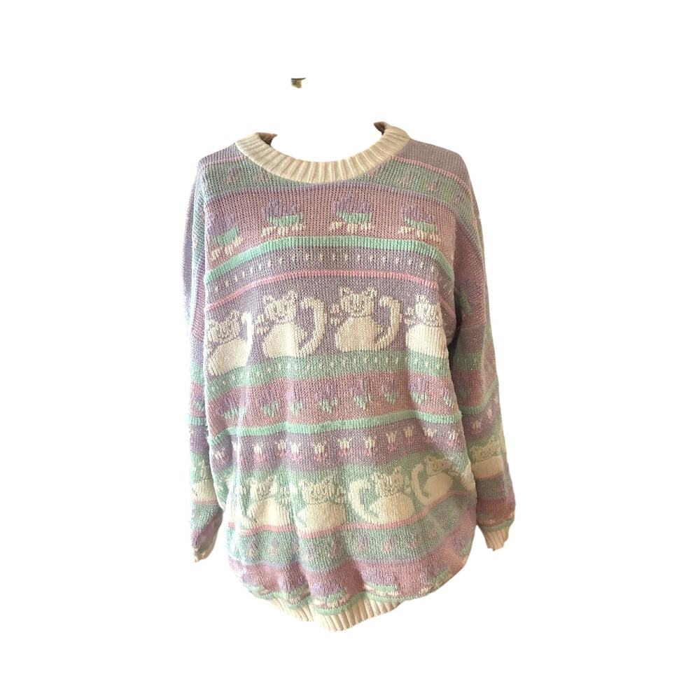 1980s Vintage Cat Sweater No Size Tag. See Measurements.